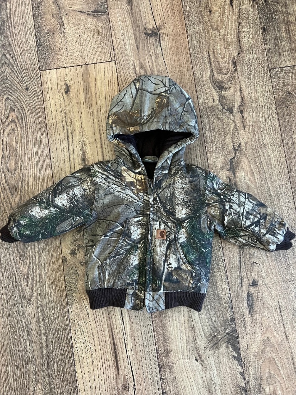 NWOT CARHARTT Insulated Hooded Brown and Camo Infant Canvas Jacket 12M